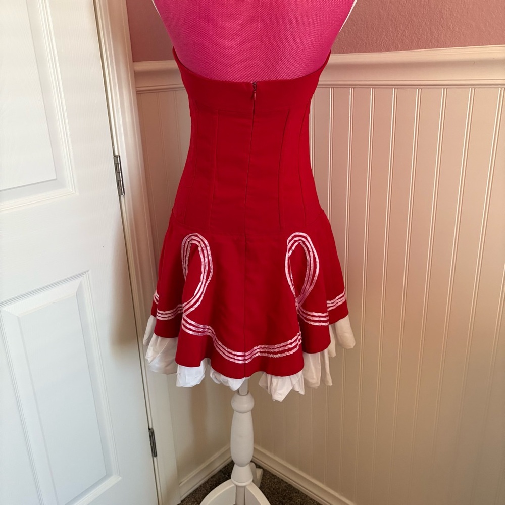 Retro Red and White Mini A-Line with Bubble Skirt Dress size Large ICE Design - Picture 8 of 11